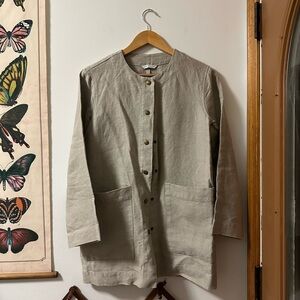 Linenfox Linen Beige Button-Up Jacket